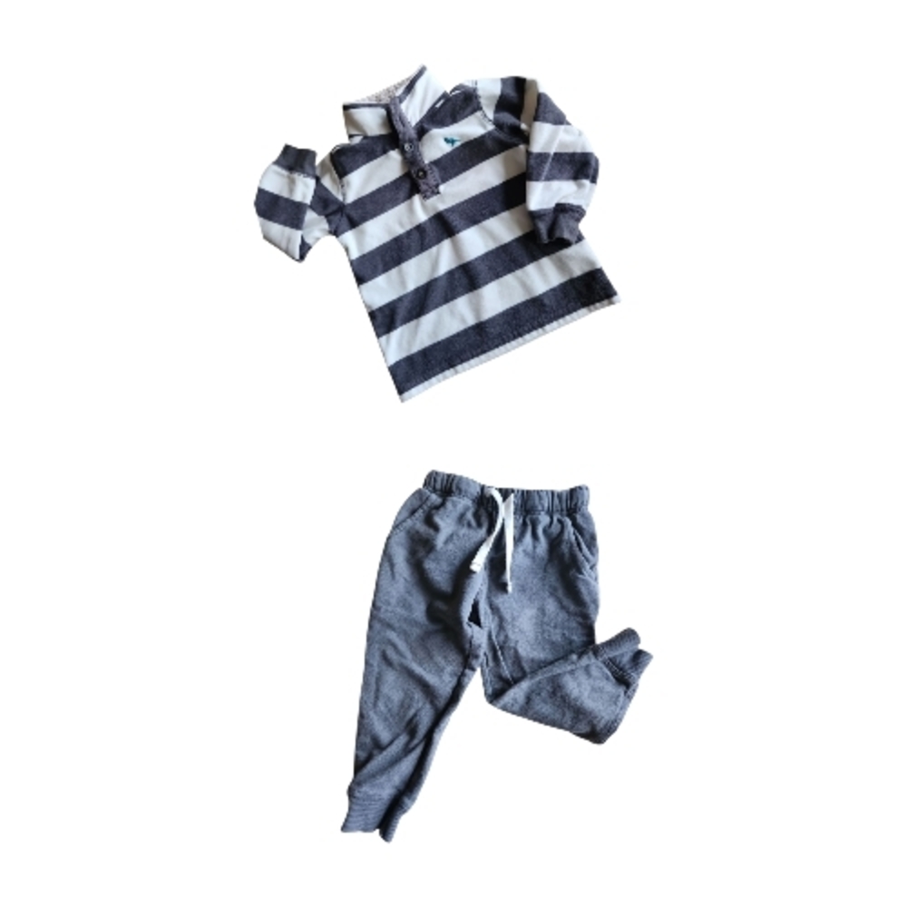Carter's Fleece Top + Jogger Set 2T Stripes Gray Ivory
